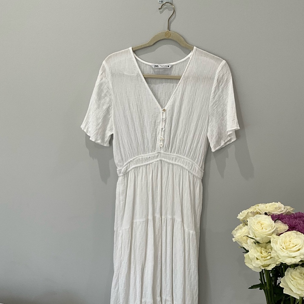 Zara Women's White Cotton Maxi Dress.